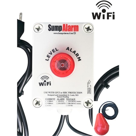 Sump Alarm Indoor/Outdoor, Sewage/Septic High/Low Water ALM W/ Power IND LED, Includes SludgeBoss Float, 16 Ft. Length SA-120V-1L-16SB-WiFi